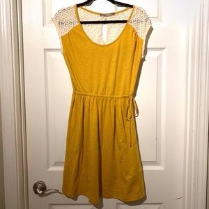 Prana Yellow Lace Top Drawstring Dress